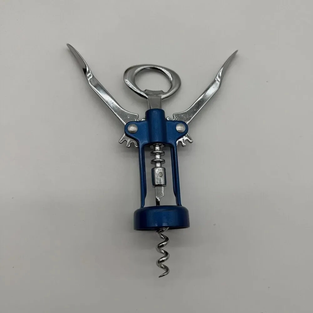 Vintage Blue True Soared Winged Corkscrew with Bottle Opener - Open Spiral Worm